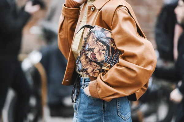 Mailand Italien Februar 2019 Streetstyle Handtaschendetail Nach Einer Modenschau Während — Stockfoto