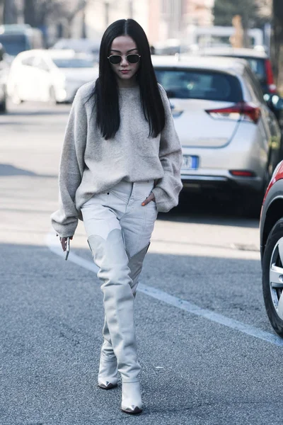 Milano Italien Februari 2019 Street Style Outfit Efter Modevisning Milan — Stockfoto