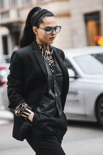 Milan Italy February 2019 Street Style Influencer Doina Ciobanu Fashion — Stock Photo, Image