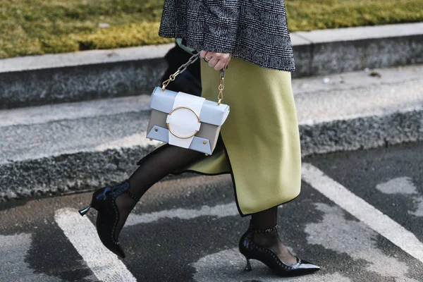 Milan Italy February 2019 Street Style Outfit Details Fashion Show — Stock Photo, Image