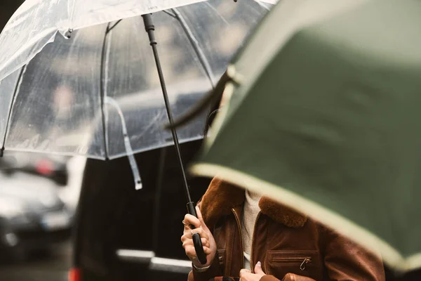 Les Gens Avec Parapluie Dans Jour Pluie Paris — Photo