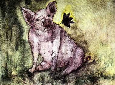 Çince Zodyak, rustik domuz lotus çiçeği ile boyalı. Kenarlarına yakın dabbing teknik kağıt değişmiş yüzey pürüzlülüğü nedeniyle yumuşak odak etkisi verir