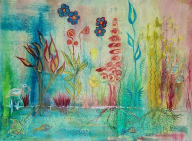 Bataklık benliğinde sahnede. Kenarlarına yakın dabbing teknik kağıt değişmiş yüzey pürüzlülüğü nedeniyle yumuşak odak etkisi verir