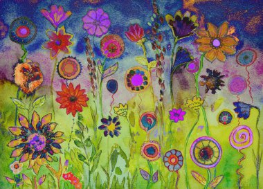 Renkli bohem lolipopları çok ve çiçekler. Kenarlarına yakın dabbing teknik kağıt değişmiş yüzey pürüzlülüğü nedeniyle yumuşak odak etkisi verir