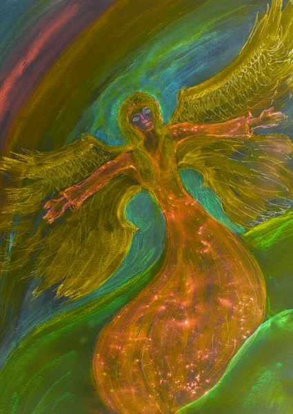 Psychedelic Flying Feminine Angel Dabbing Technique Edges Gives Soft Focus — Stock Photo, Image