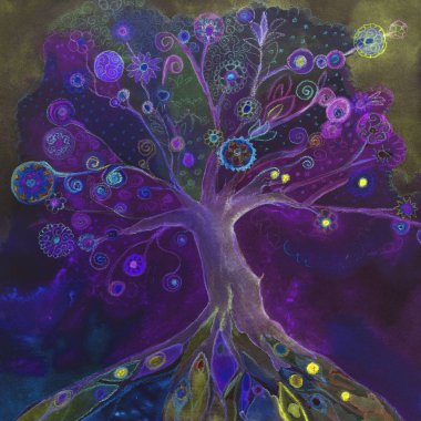 Halk ağacında mavi saat. Kenarlarına yakın dabbing teknik kağıt değişmiş yüzey pürüzlülüğü nedeniyle yumuşak odak etkisi verir