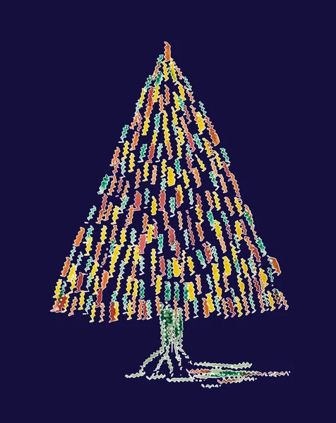파란색 배경에 기발한 크리스마스 트리입니다 가장자리 Dabbing 기술은 종이의 거칠기 — 스톡 사진