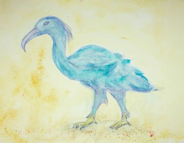 Pintura Ibis Azul Com Fundo Dourado Técnica Dabbing Perto Das — Fotografia de Stock
