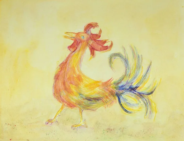 中国十二生肖 一年的公鸡 由于纸张表面粗糙度的改变 边缘附近的加布技术提供了一种柔和的对焦效果 — 图库照片