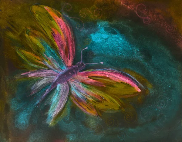 Psychedic カーリー空の蝶 エッジの近く軽くたたくテクニックにより 用紙の変更の表面粗さによるソフト フォーカス効果 — ストック写真
