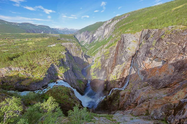 Voringfossen Rzeki Bjoreio Doliny Mgle Waterfal — Zdjęcie stockowe