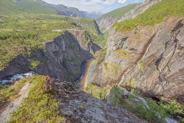 Bjoreio Rzeki Jej Doliny Owiana Tęczy Voringfossen — Zdjęcie stockowe