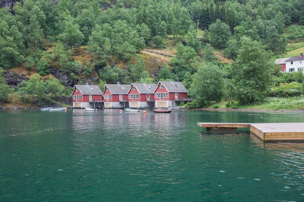 Boathouses Auerlandsfjord Flam — Stock Photo, Image