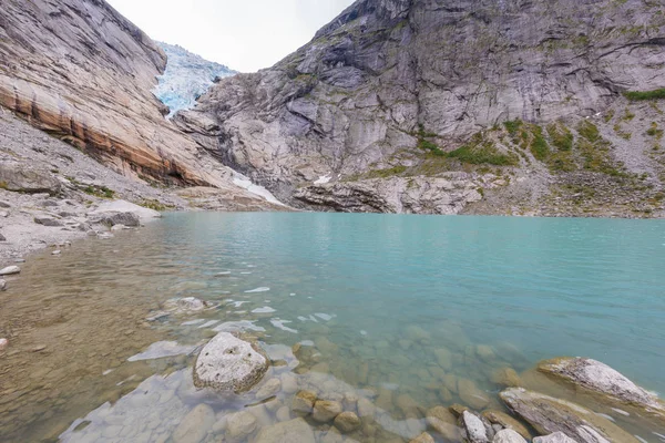 Lake Briksdalsbreen Glacier Deeply Cut Out Valley — Stock Fotó