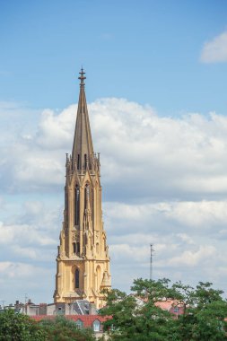Metz ağaçların arkasından yükselen katedral uzak görünümü