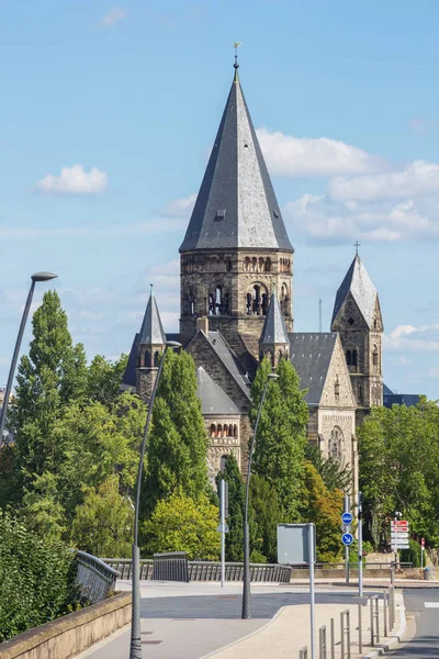 Vista Del Templo Neuf Una Iglesia Reformada Metz — Foto de Stock