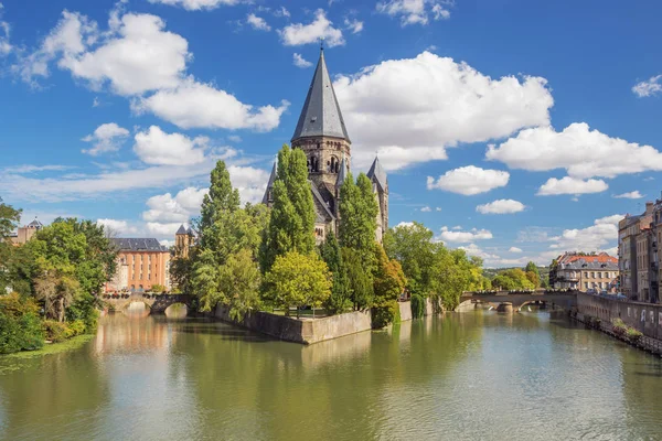 Vue Temple Neuf Sur Son Île Dans Moselle Est Une — Photo