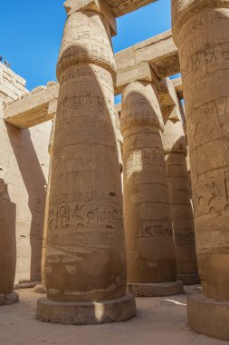 Karnak Tapınak Kompleksi'ndeki hipostil salonunda hizalanmış sütunlar