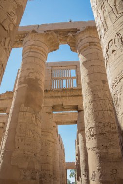 Karnak Tapınak Kompleksi'ndeki hipostil salonunda hiyeroglif li sütunlar