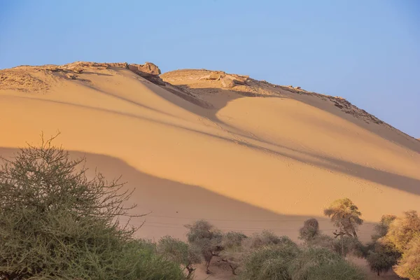 Dunas Areia Deserto Sol Noite Perto Jazirat Salujah Perto Aswan — Fotografia de Stock