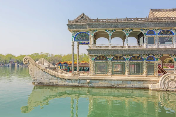 Vista Lateral Barco Mármore Lago Kunming Palácio Verão — Fotografia de Stock