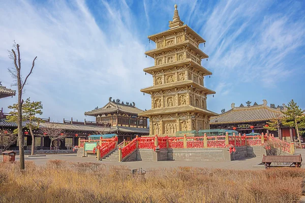 Decorated pagoda with wish ribbons on the way to the Yungang Grottoes near Datong