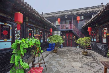 Pingyao geleneksel Bir Çin ikamet Courtyard