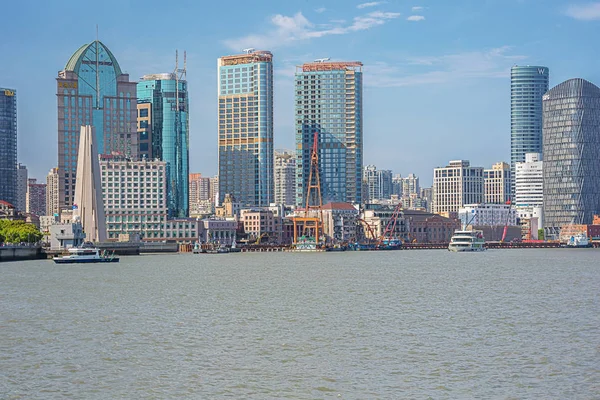 Editorial Shanghai China Abril 2019 Bund Huangpu River Seen Pudong — Fotografia de Stock