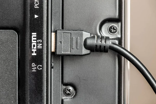 Hdmi Kabel Wird Die Buchse Gesteckt — Stockfoto