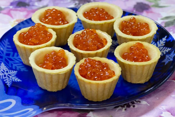 Red Caviar Waffle Cups Table Close Stock Picture