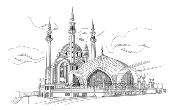 Mosque Kazan Russia Engraving — Stock Vector