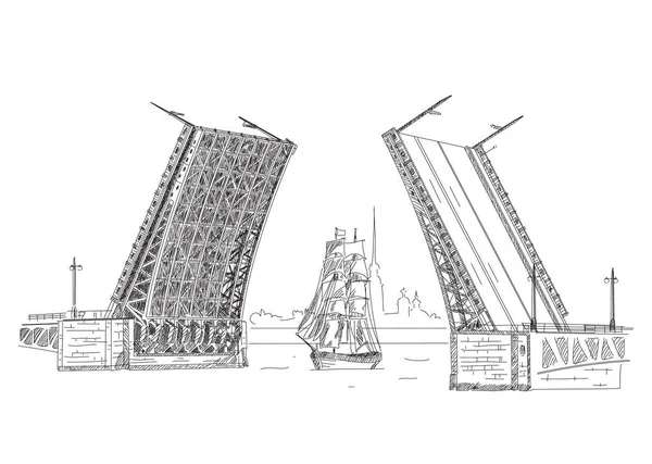 Palastbrücke Bewegliche Brücke Scharlachrote Segel Auf Der Newa Petersburg Russland — Stockvektor