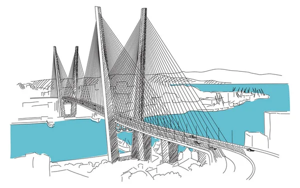 Golden Bridge Vladivostok Rusko — Stockový vektor