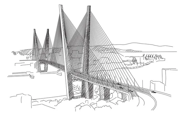 Ponte Dourada Vladivostok Rússia Gravura —  Vetores de Stock