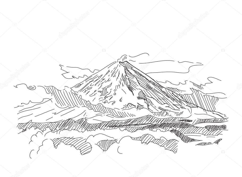 Klyuchevskaya Sopka. Volcano. Kamchatka. Russia. Engraving