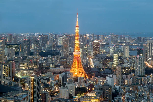 Blick Auf Tokyo Turm Und Die Stadt Vom Mori Turm Stockbild