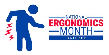 Ergonomik ay arkaplanı, afiş, kart ya da poster tasarım şablonu, görev hakkındaki farkındalığı artırmak amacıyla her yıl ekim ayı boyunca gözlemlenir. Vektör illüstrasyonu.