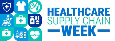 Sağlık Hizmetleri Tedarik Zinciri Zinciri Haftası Geometrik şekilli arka plan, afiş, kart veya poster tasarım şablonu görev hakkında farkındalığı artırmak amacıyla her yıl Ekim ayında gözlemlenir.