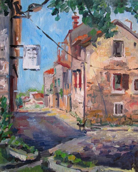 Courtyard of old Croatia - oil painting art — ストック写真