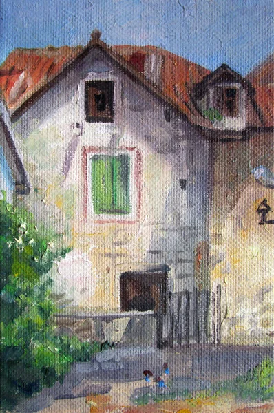 Courtyard of old Croatia - oil painting art — Stock Photo, Image