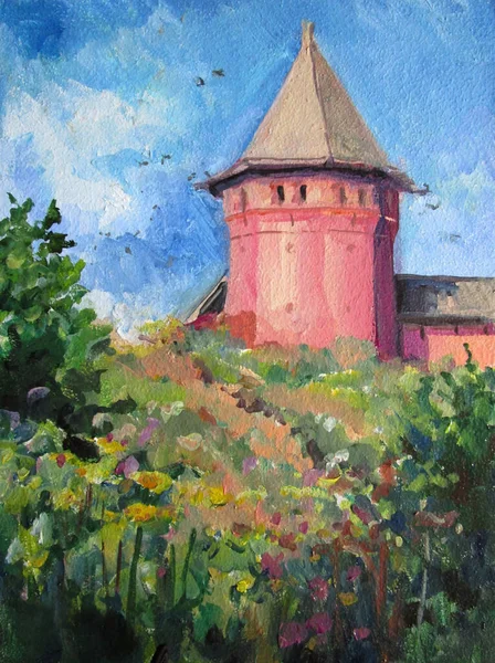 Verão em Suzdal. mosteiro na Rússia, pintura a óleo — Fotografia de Stock
