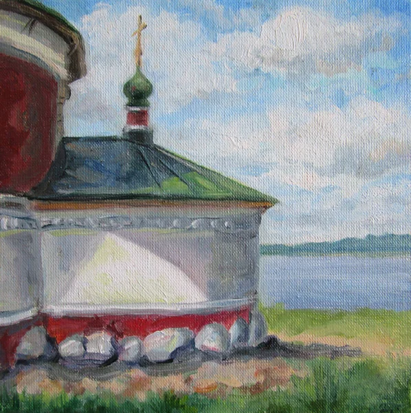 Chiesa russa in Uglich, estate, pittura a olio — Foto Stock
