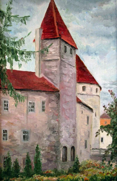 Forteresse de Tallinn. vieille ville, peinture à l'huile — Photo