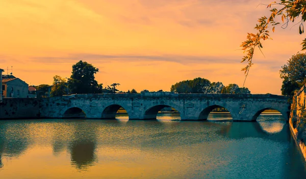 Tiberius Bridge Rimini Morning — Stock Photo, Image