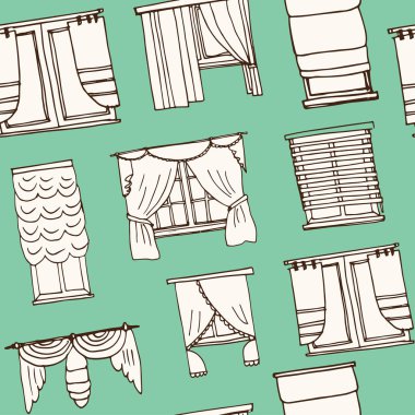 Pencere perdeleri çizilmiş doodle seamless modeli el. Çizimler. Vektör çizim tasarım ve paketleri bir ürün için.