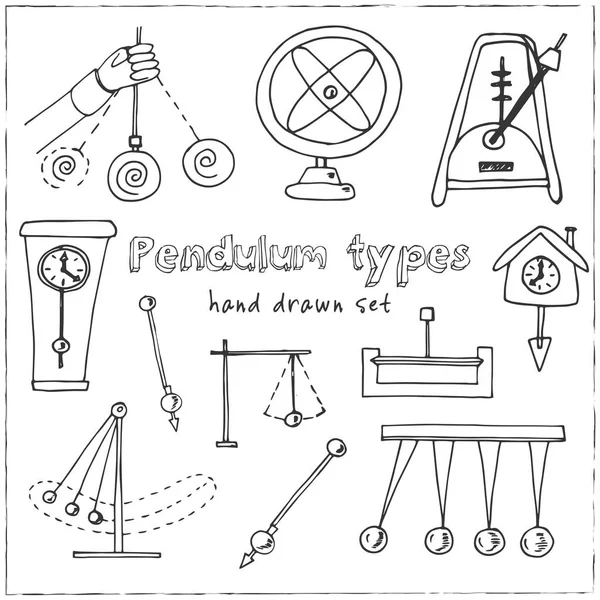 Pendulum type hand drawn doodle set. Sketches. Vector illustration for design and packages product. Symbol collection. Isolated elements on white background. — Stock Vector