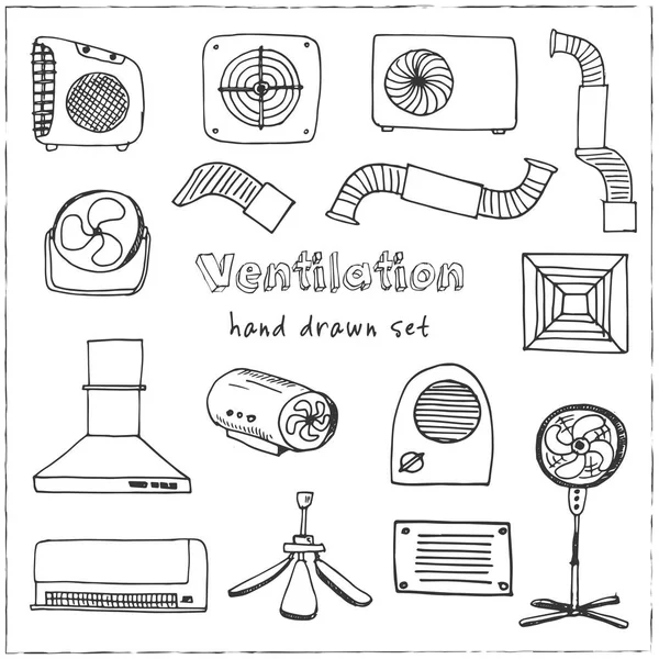 Ventilation hand drawn doodle set. Sketches. Vector illustration for design and packages product. Symbol collection. Isolated elements on white background. — Stock Vector
