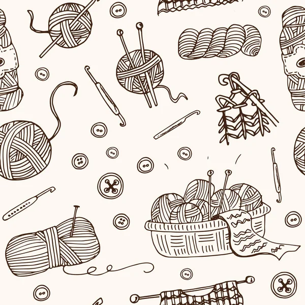 Yarn hand drawn doodle seamless pattern. Sketches. Vector illustration for design and packages product. — Stock Vector