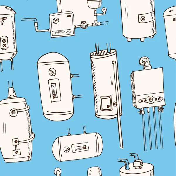 Warmwasserbereiter, Boiler handgezeichnet Doodle nahtlose Muster. Skizzen. Vektor-Illustration für Design und Verpackungen Produkt. — Stockvektor