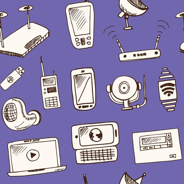 Kablosuz teknoloji elle çizilmiş doodle seamless modeli. Çizimler. Vektör çizim tasarım ve paketleri bir ürün için.